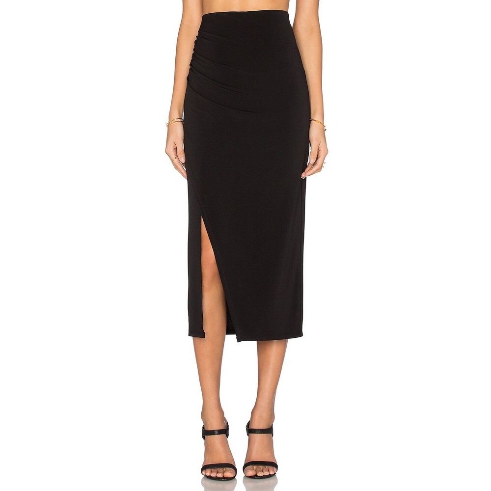 Alice + Olivia Ann Black Ruched Side Slit Midi Skirt AIR316226 Womens Size XS